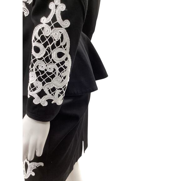 Vintage IIF Set Women’s Size: S - Blazer XS - Skirt White Appliqué Black - Picture 4 of 7
